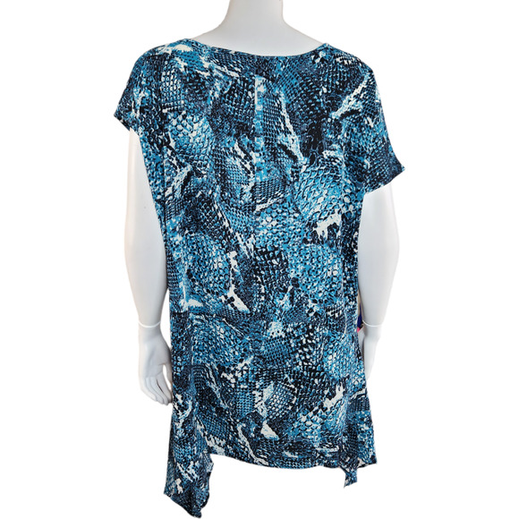 Attitudes by Renee Crepe Reptile Printed Asymmetric Top Blue Teal X-Small NWT - Picture 8 of 14
